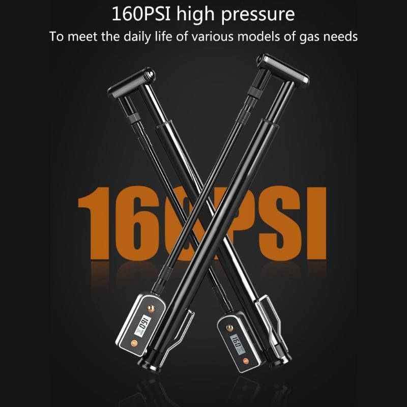 160PSI High Pressure Shock Pump Multi-purpose Bike Floor Pump with Gauge Bicycles Airs Pump for Road Mountain Bike