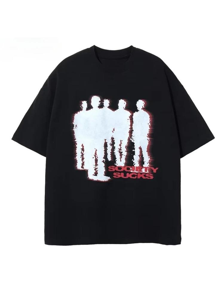 Street Wear Harajuku Hip-hop Men's T-shirt Y2k Retro Oversized Short Sleeved Printed T-shirt Fashionable Cotton Retro Aesthetics