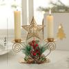 Christmas Candle Holder with Artificial Snowy Pine Needles Iron Candlestick Holiday Table Centerpiece Christmas Home Decorations