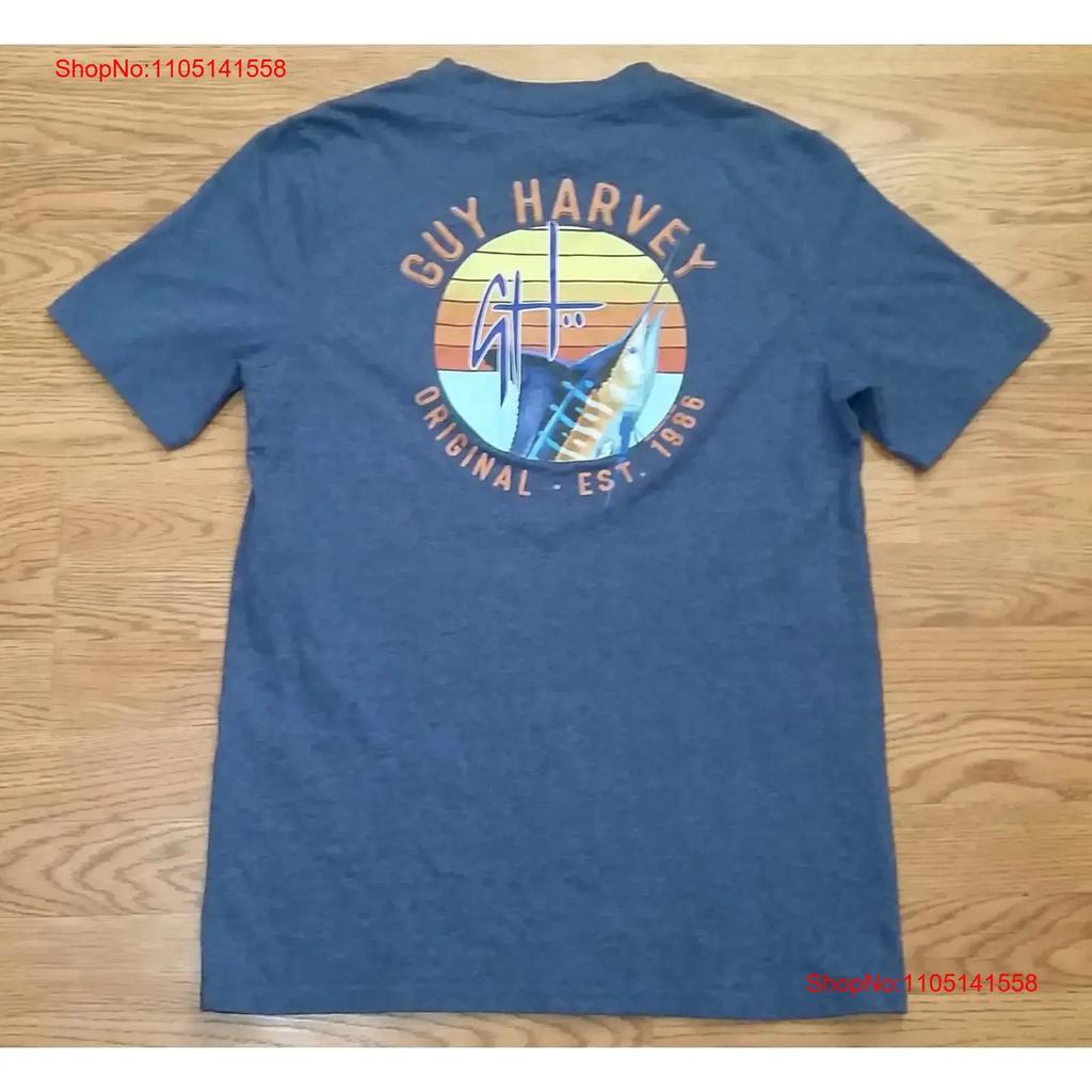 Guy Harvey T-Shirt Segelfisch Mittelblau Farbe Logos Vorne und Hinten Vintage Dehnbares Grafik-Design Atmungsaktiv