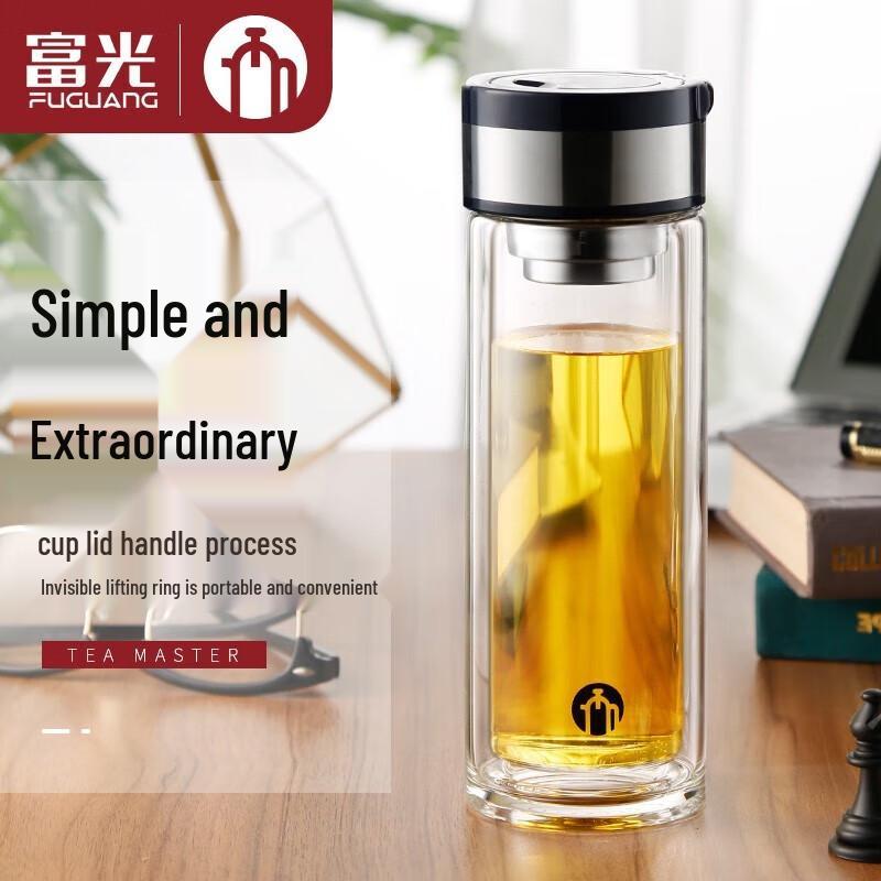 FUGUANG Double Wall Glass Tea Tumbler with Infuser, 318ml