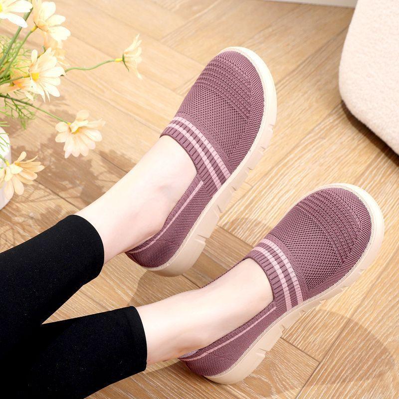 Women's Shoes Cloth Shoes Non-slip Breathable Lightweight Single Shoes Versatile Casual Walking Shoes Flying Woven Surface Mother Shoes