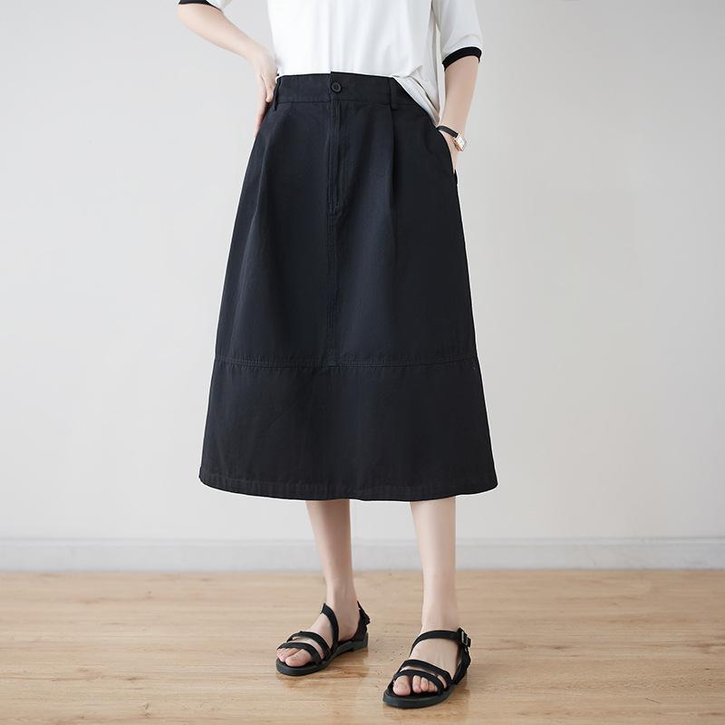 Skirt Women Summer Casual Versatile Elastic High Waist Loose Skirt Oversize Stretchy Cotton Dresses