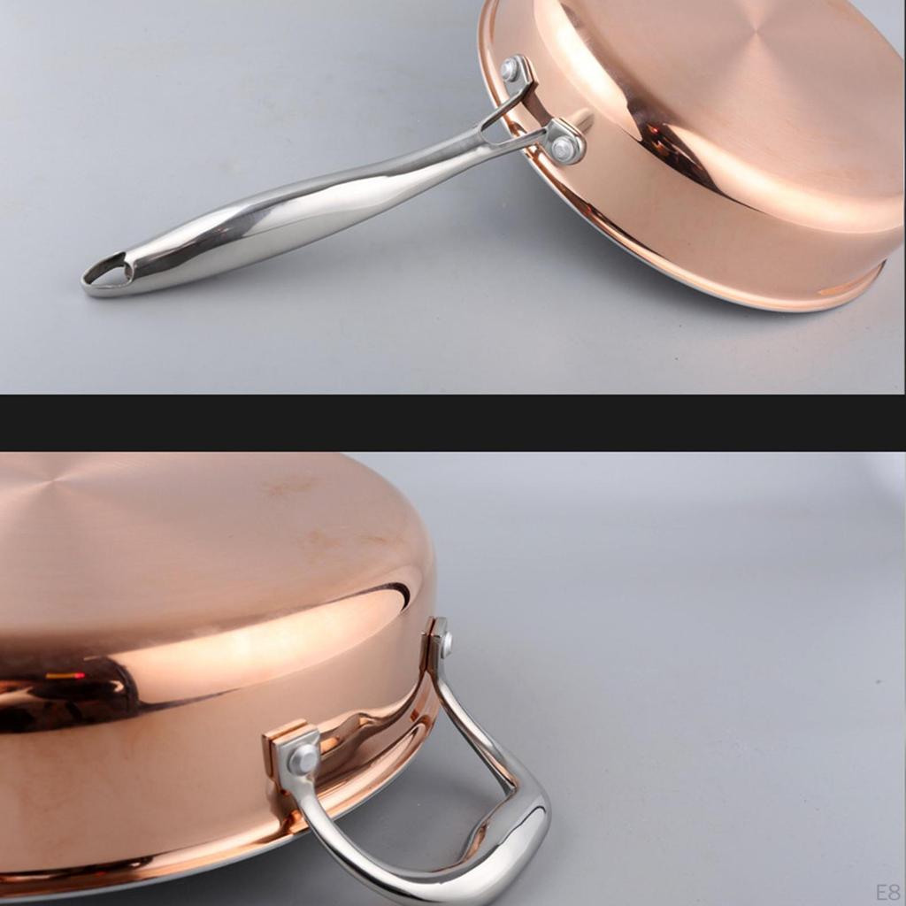 Stainless Steel Frying Pan Cooking Kitchen Ergonomic Handle Saute with Lid Deep