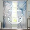 Retro Abstract Paint Boat Anchor Pink Blue Fluid Art Sheer Curtains for Kids Living Room Voile Window Curtains Tulle Drapes