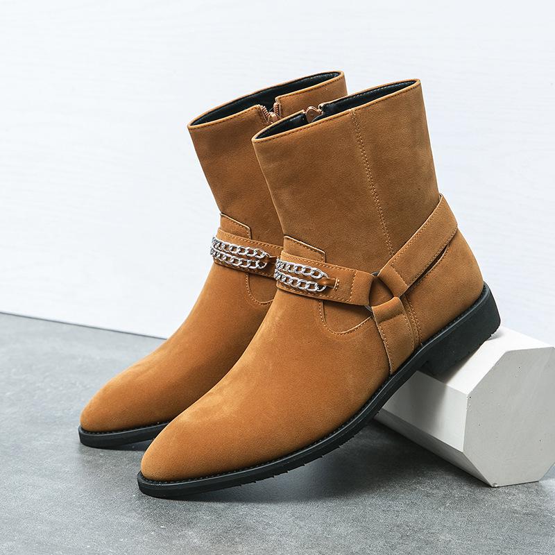 Men s Plus Size Autumn/Winter Western Cowboy Zipper Boots - British Style Matte Leather. 44 коричневый
