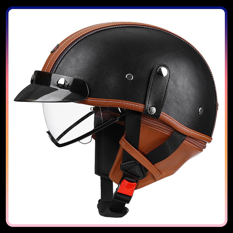 Hot Selling Half Face Helmet Protection Ventilation Leather Motorcycle Helmets Safety Riding Retro Half Helmet Comfortable DOT