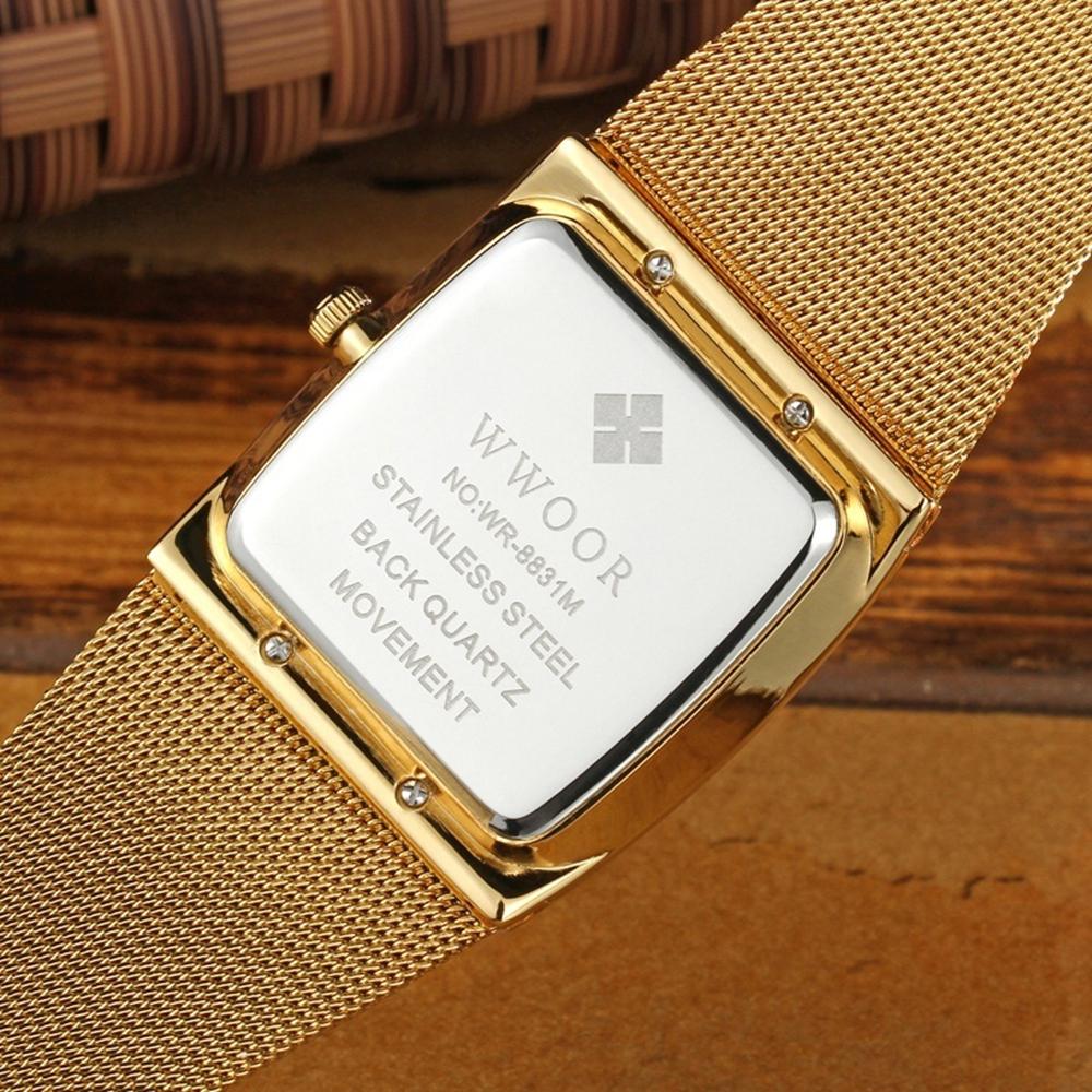 Top Brand WWOOR Quartz Watch Men Square Waterproof Business Men's Watches Luxury Black Steel Strap Sport Wrist Watch