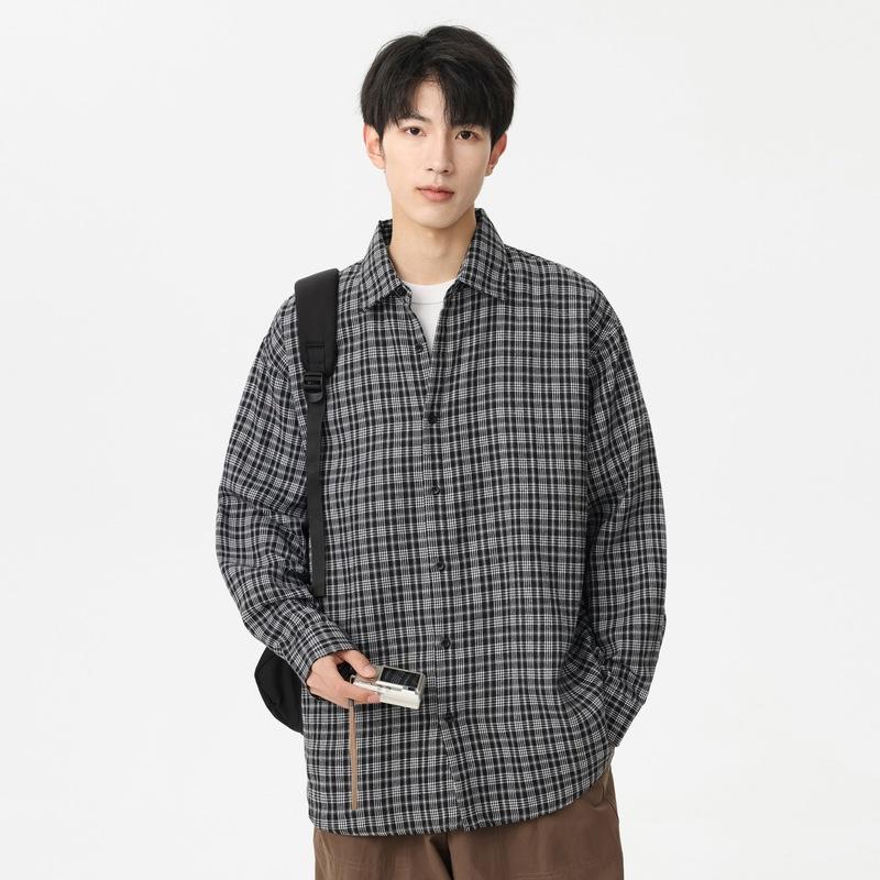 Plaid Long-sleeved Shirt Korean Version Trendy Loose Casual Jacket Teen Versatile Shirt Men