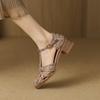 Krazing Pot Sheepskin Buckle Straps Round Toe Med Heels Autumn Summer Prints Leather Mary Janes Women Pumps
