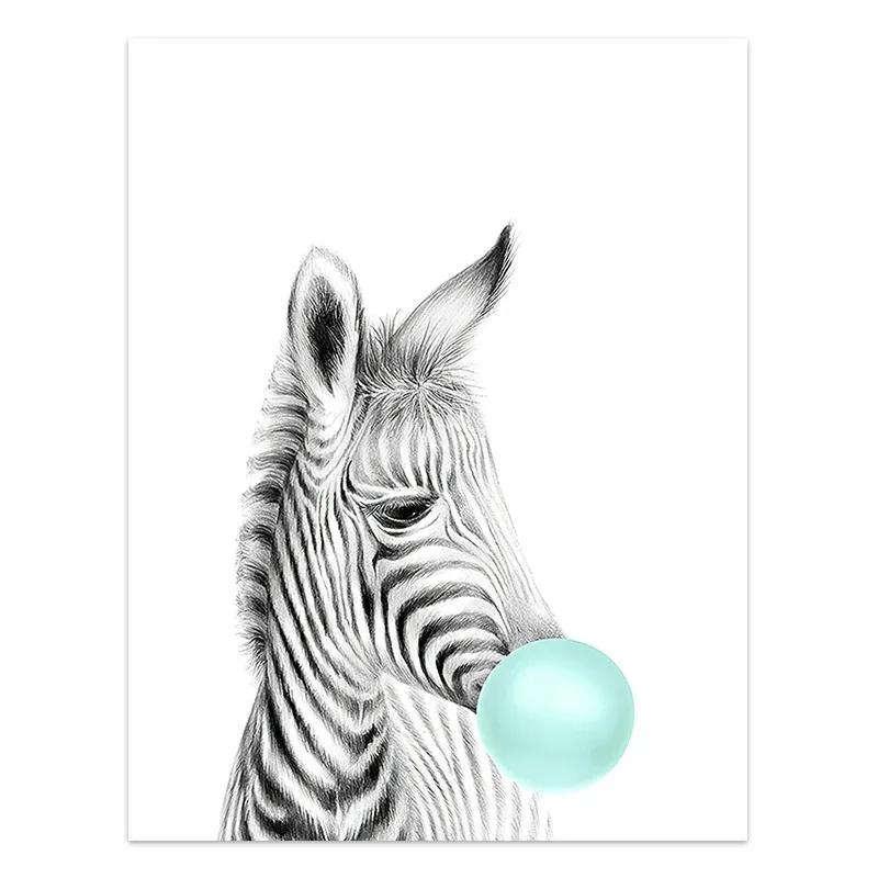 Nordic Kids Room Teal Bubble Elephant Giraffe Child Animal Minimalist Wall Art Print Canvas Painting Posters for Home Decor