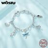WOSTU 925 Silver Paperclip Link Heart Chains Bracelets Fit Charm Beads Basic Opening Bracelet Wristband Jewelry Gift