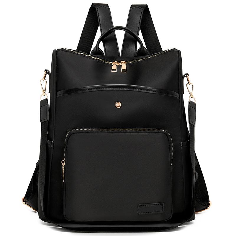 

Новый рюкзак из ткани Оксфорд большой вместимости однотонный простой многофункциональный повседневный модный женский рюкзак чёрный