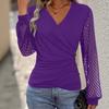 European & American Fashion Lace Patchwork Lantern Sleeve Crossover T-shirt