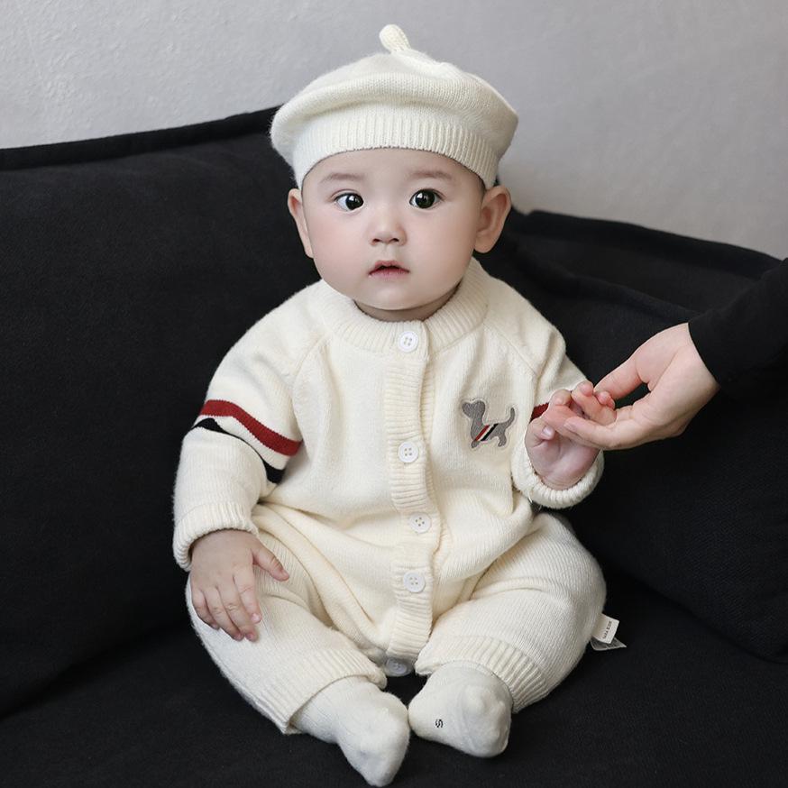Autumn/Winter Newborn Boys Knitted Jumpsuit: Outdoor & Crawling Wear