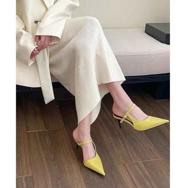New Chic Pointed Toe Stiletto Pump Sandals Woman  Slip-on Mule Slides Ladies Elegant Buckle Strap High Heel Evening Party Shoes