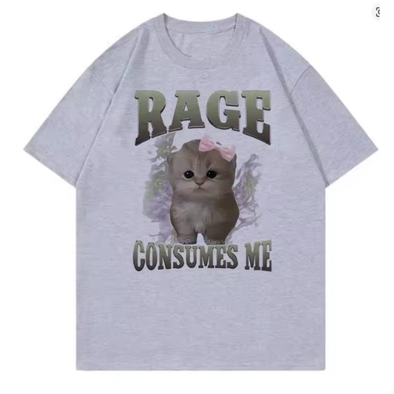 

Retro Rage Consumes Me Cat Funny T Shirts Unisex Women Cat Tshirt Round Neck Short Sleeve Trendy Tee Shirt Streetwear S