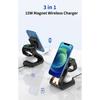Magnetic Wireless Charging Station ABS Texture Suitable for Phone Watch Earphone Fast 15W Charging Built In Night Light