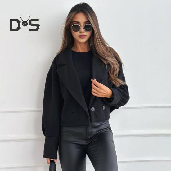 Casaco feminino outono inverno curto tipo gola virada para baixo cor sólida solto fecho de botão cardigan OL jaqueta de deslocamento feminino uso diário