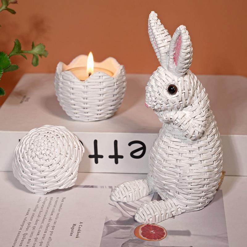 Rattan Effect Resin Bunny Easter Decor,Table Rabbit Easter Decorations,Spring Bunnies Decoration Statue Figurine
