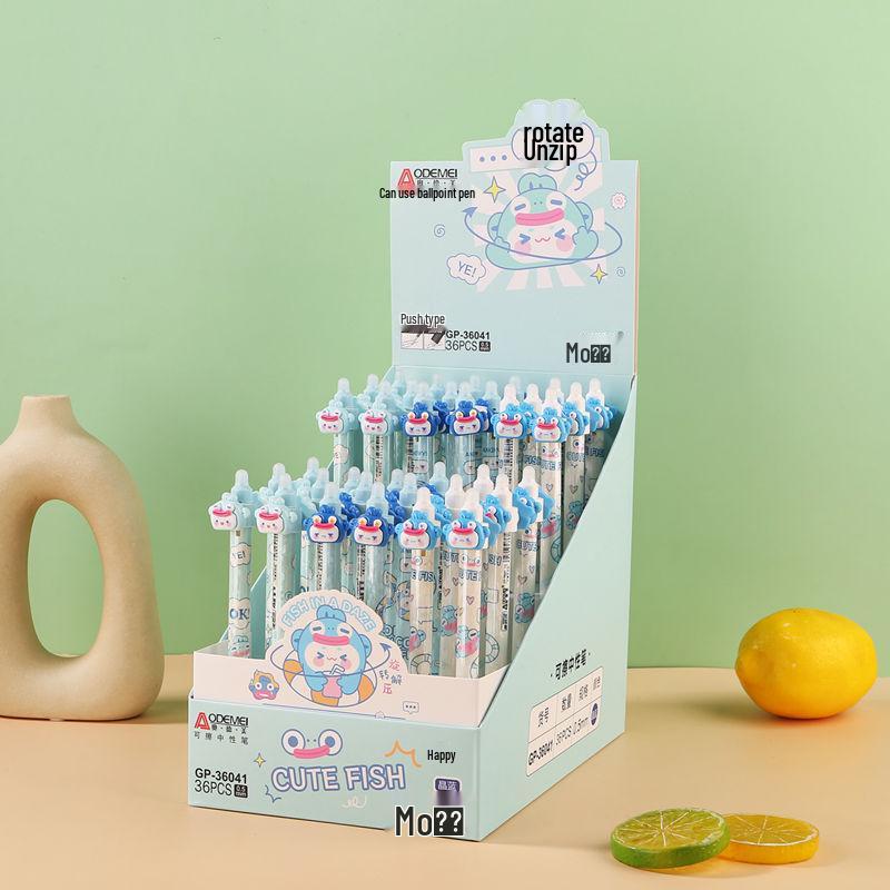 

360° Rotating 36-piece Box of Clickable Erasable Gel Pens for Students Crystal Blue [1 box, 36 pcs]