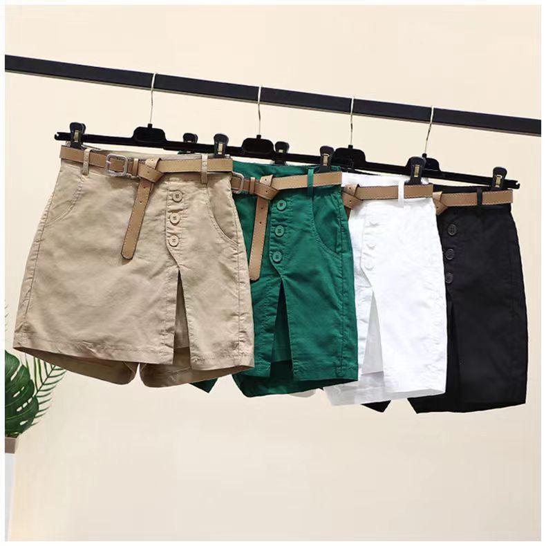 2024 Korean Style Slimming Linen-Cotton Elastic Waist Slit Shorts for Women