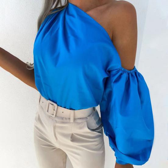 Dame Bluse Uregelmessig Pure Color Pullover Single Shoulder Casual Topp Dameklær