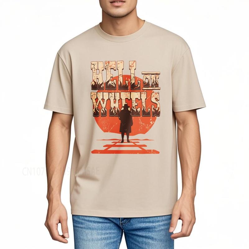 Brand summer For man tshirt Hell On Wheels Western Train Silhouette Short Sleeve Adult ONeck tops summer cotton men tshirt