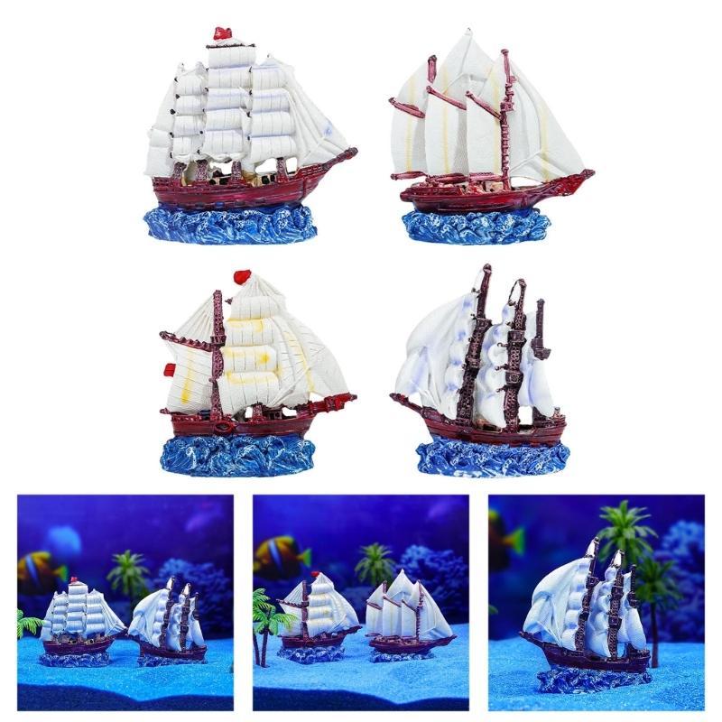 Aquarium Landscape Ship Model Sail Boats Aquariums Decorations Art Crafts Terrarium Habitat Ornaments
