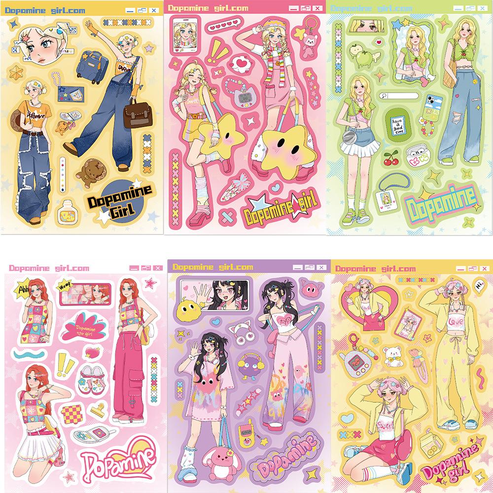 8 Dopamine Girls' Outfit Guka Stickers DIY Hand Account Small Card Mobile Case Decoration Korean Ins