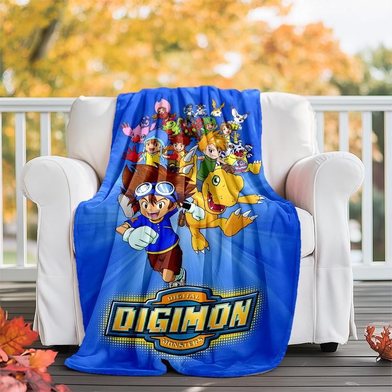 1pc Digimon Theme Blanket - Digital Print, Polyester, Cozy for All Seasons, Perfect for Outdoor, and Travel