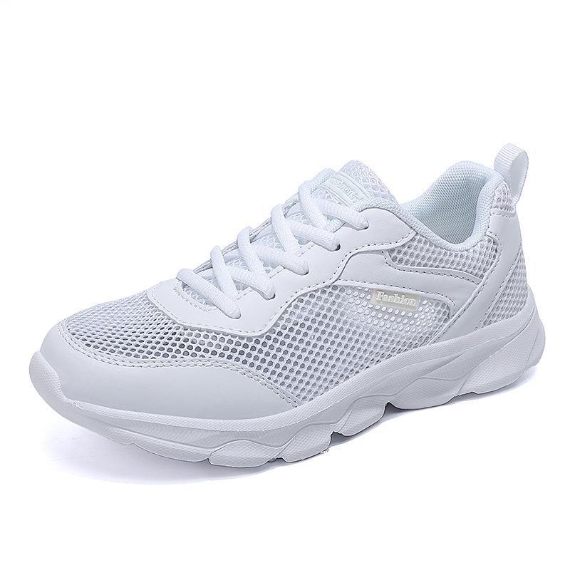 Summer hollow breathable mesh casual sports shoes women's pure white all black non-slip soft-soled shoes