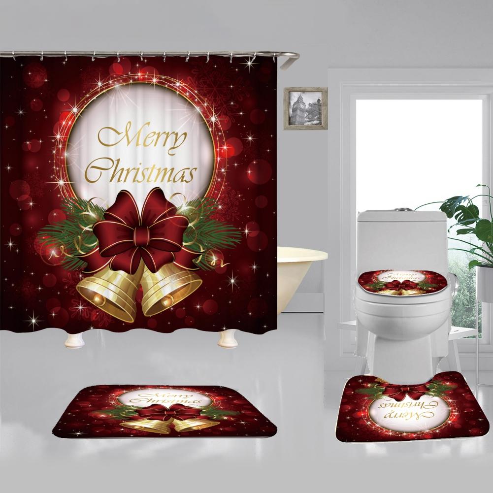 

Рождественская занавеска для душа в ванной, комплект из 4 предметов, узор снеговика, Санта-Клауса, водонепроницаемая занавеска для душа, коврик для унитаза, нескользящий коврик