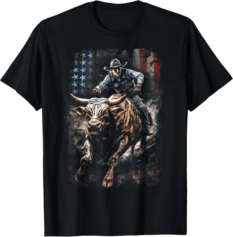Vintage Patriotic Bucking Bull Rodeo T-Shirt for Women and Men