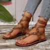 Womens Pu Strappy Sandals With Metal Buckles And Rivets For Beachwear
