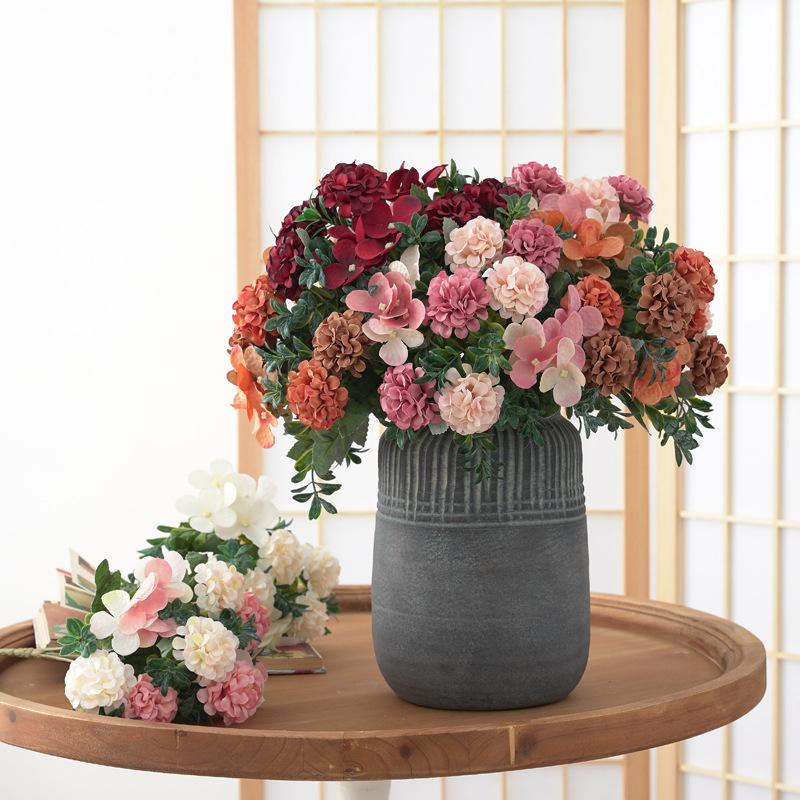 5-pronged Vintage Hydrangea, Silk Flower, Artificial Flower, Green Plant, Wedding Photography, Home Decoration Arrangement