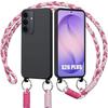 Coque pour Samsung Galaxy S26 Plus, Antichoc Anti-Rayures Silicone Noir avec Cordon Blanc Rose