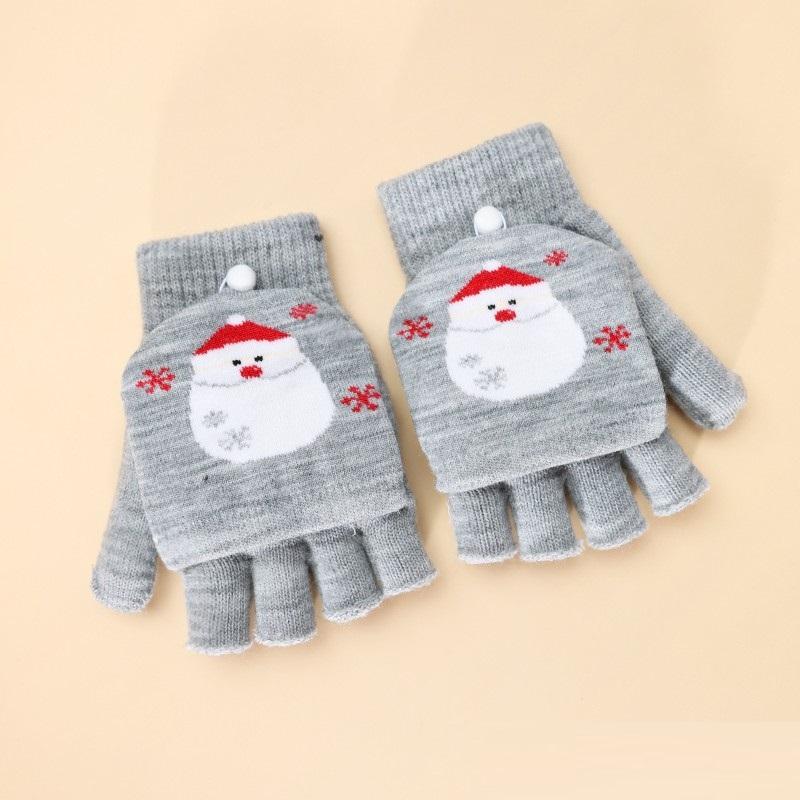 Winter Cute Girls Christmas Gloves Kids Warm Cartoon Gloves Students Fingerless Writing Gloves with Flip Cover 7-13Y