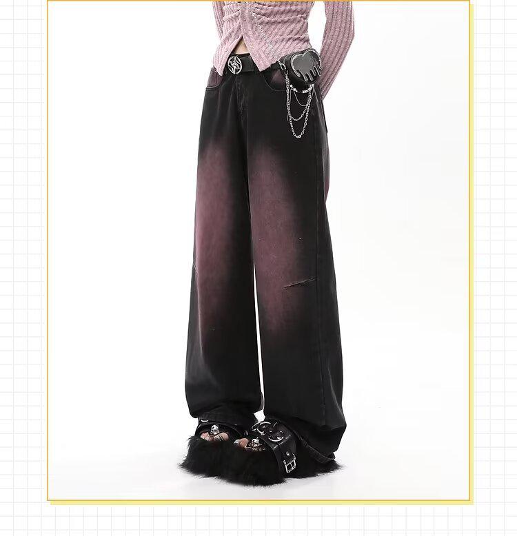 

2024 Унисекс Американский Ретро Фиолетовый Тай-Дай Потертый Свободный Джинсы Прямого Покроя 5XL чёрный