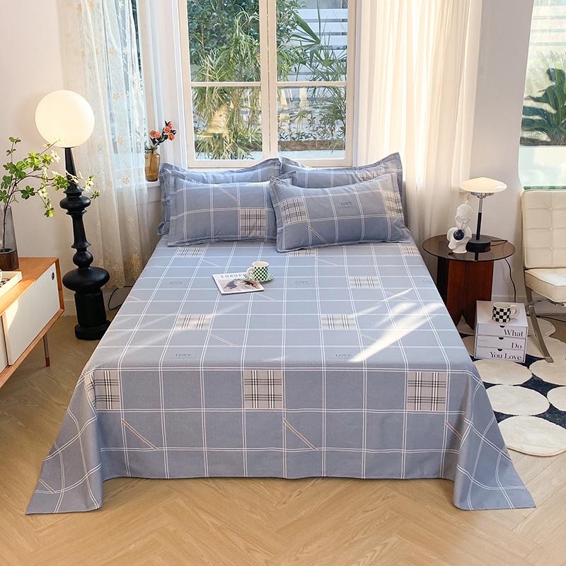 Geometric Grid Pattern Bed Sheet Set 3Pcs 100% Cotton Queen Size Bedding Set Skin-friendly Soft Bed Sheets with Pillowcases
