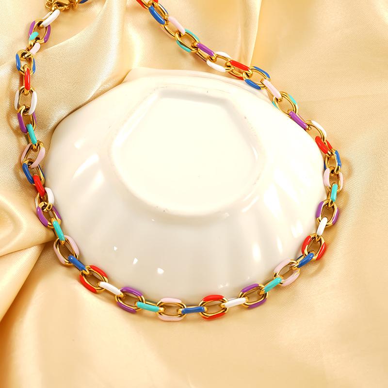 Kubanische Kette Bunte Schlüsselbeinkette Halskette Emaille Epoxid Mehrfarbig Persönlichkeit Trend Titanschmuck