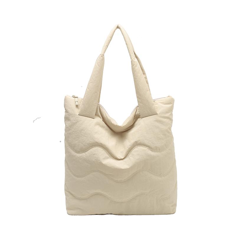 Minimalist Nylon Tote Bag for Women – Lightweight & Water-Resistant Design with Wave Stitching, Perfect for Daily Use