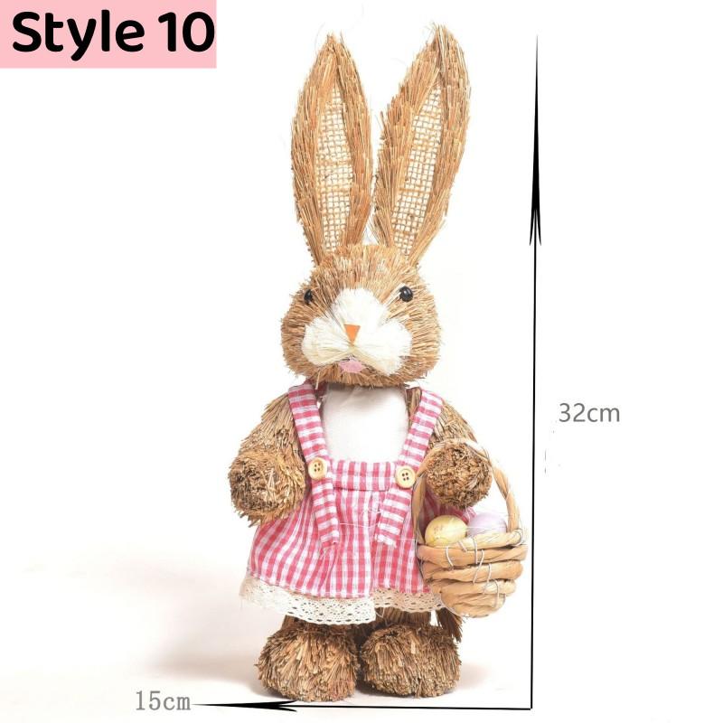 

New Easter Straw Rabbits Standing Bunny Statue Creative Desktop Ornament Handicraft Animal Model Yard Patio Lawn Decor Supplies