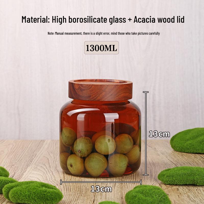 Acacia Wood-Lid High Borosilicate Glass Storage Jar for Daily Use