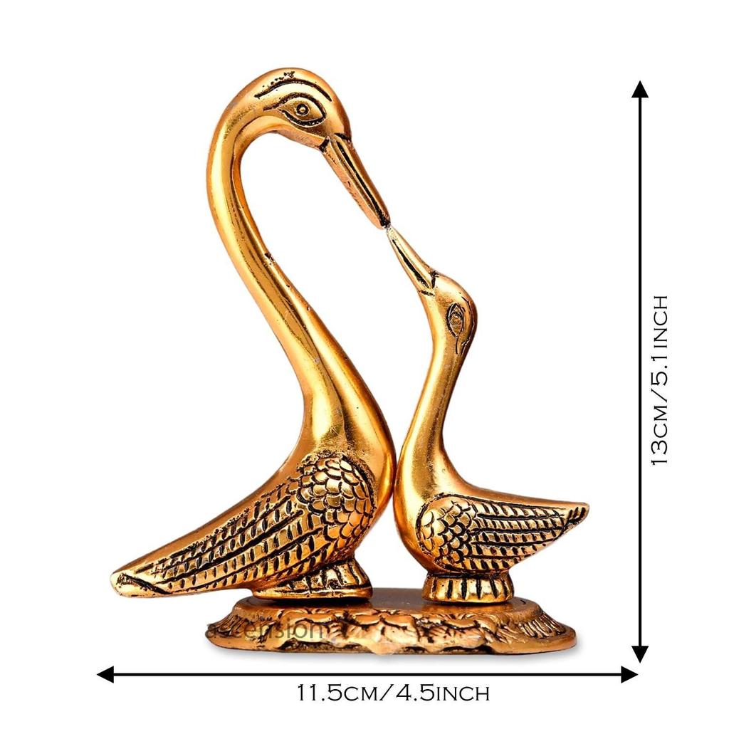 Schwan/Kranich-Set in antikgoldener Ausführung, Metallschnitzsockel zur Dekoration und als Geschenk, Heimdekor, Prunkstück, Statue