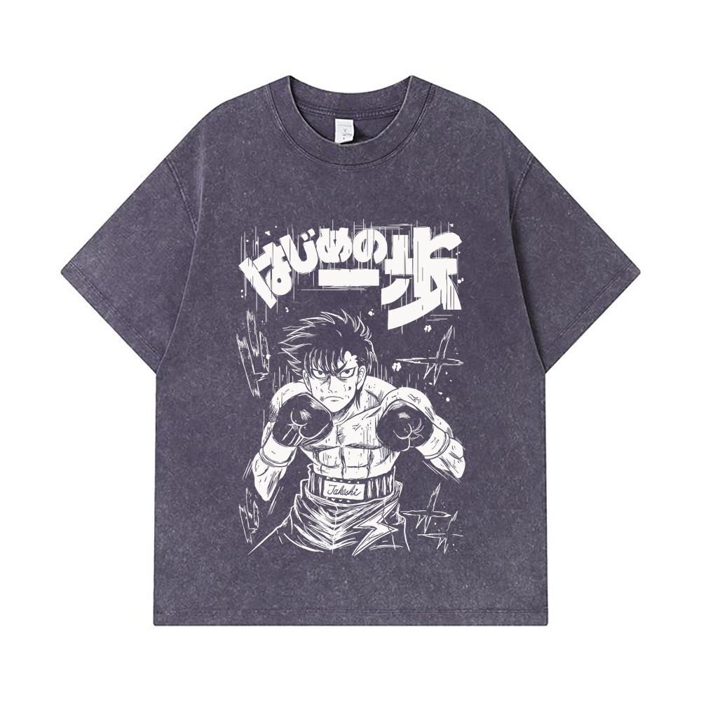 275 GSM Washed T-shirts 100% Cotton Hajime No Ippo V7 Takeshi Print Unisex Heavy Cotton T Shirt