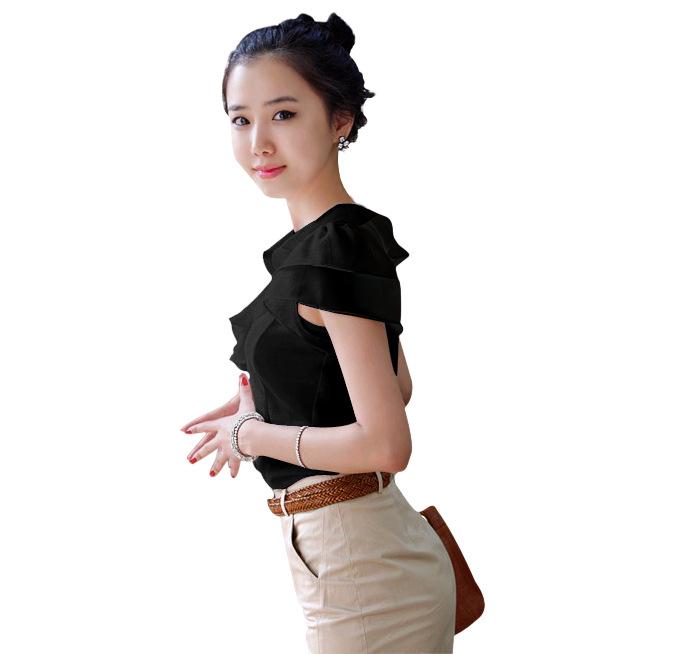 Dámský top s volánovými rukávy v korejském stylu z šifonu