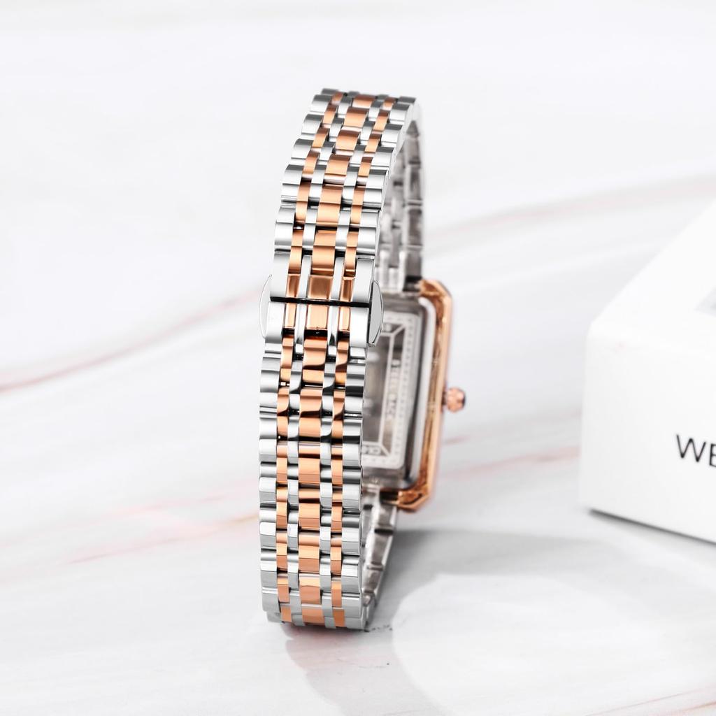Stainless Square No With With Calendar Quartz Gold New Day Wristwatch, Women's, Waterproof, Rainproof, Steel, Dial, Index, Adjustable, Thin,