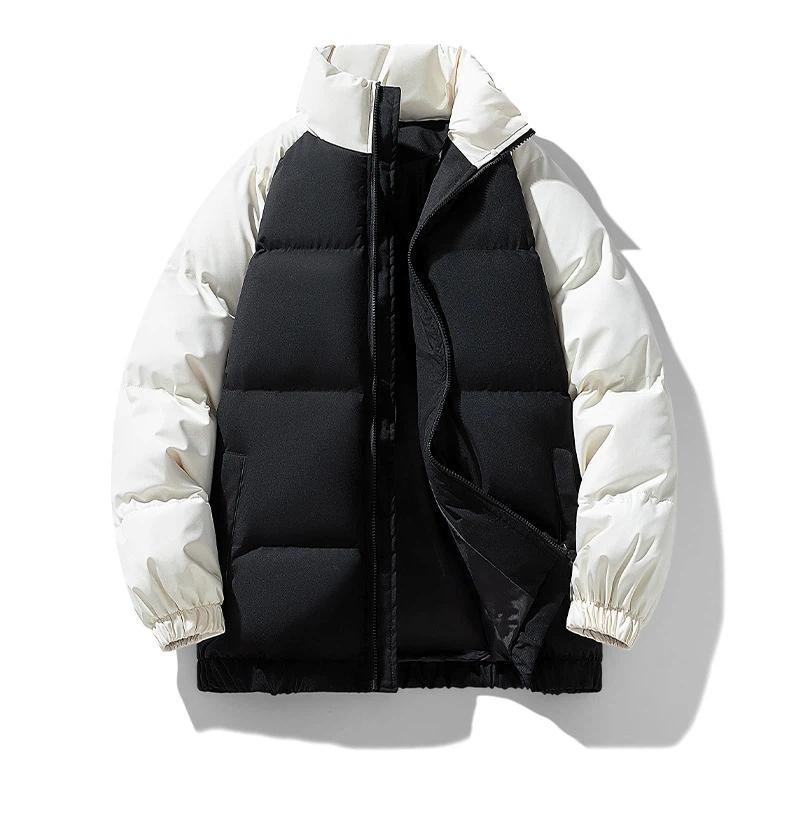 Winterliche Trendige Dicke Farbblockierte Stehkragen Baumwolljacke für Paare