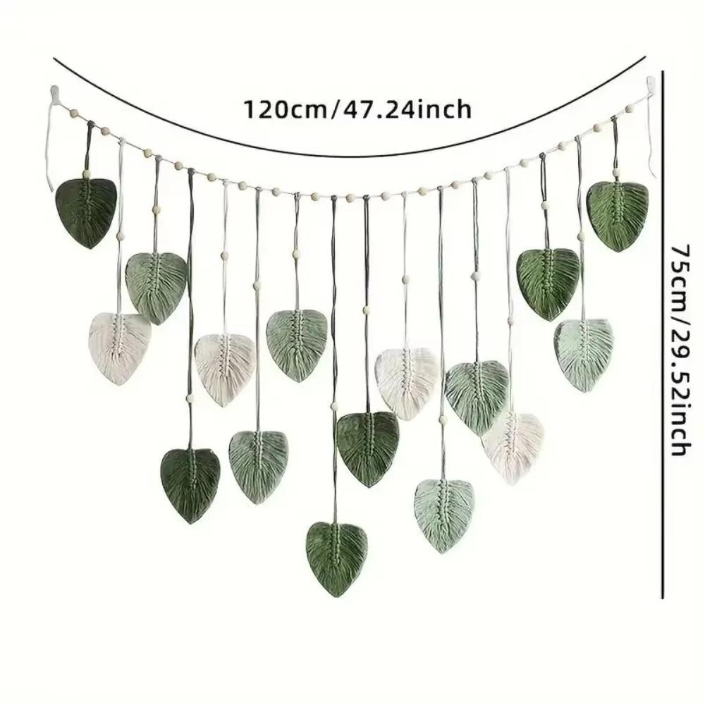 120x75cm Bohemian Wall Hanging Natural Fiber Macrame Tapestry Leaf Handwoven Tapestry with Tassels Living Room Bedroom Wall Art